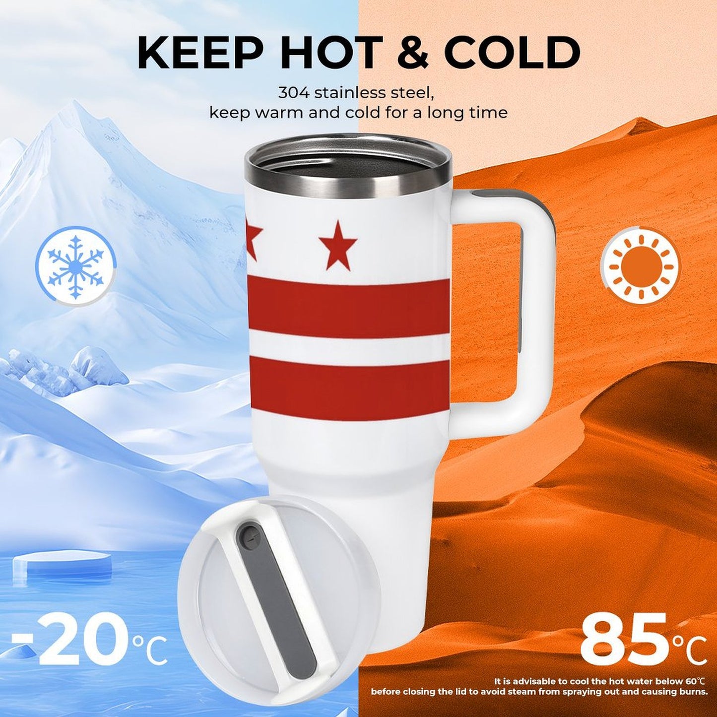 Washington D.C. Flag Inspired 40 oz Stainless Steel Tumbler (Made in USA)