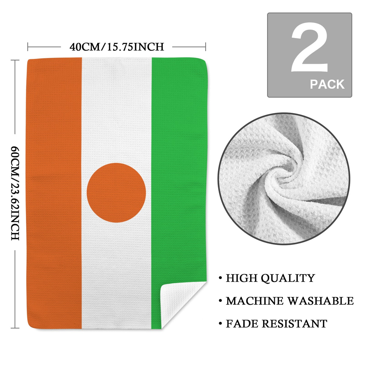 Niger Flag Inspired Kitchen Towel 40X60cm (Pack of 2) | Printed In the USA