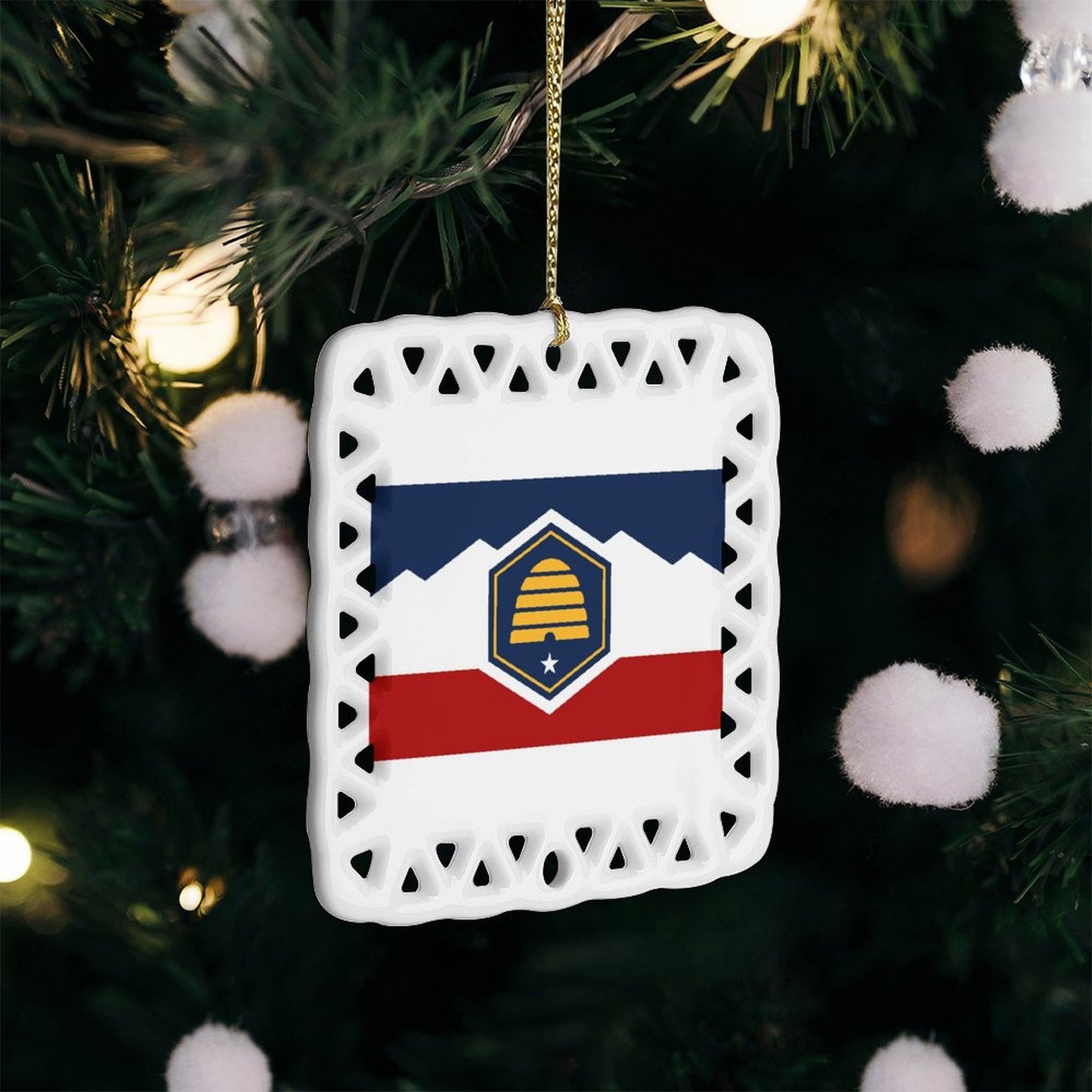 Utah Flag Inspired Square Ceramic Ornament Made in the USA