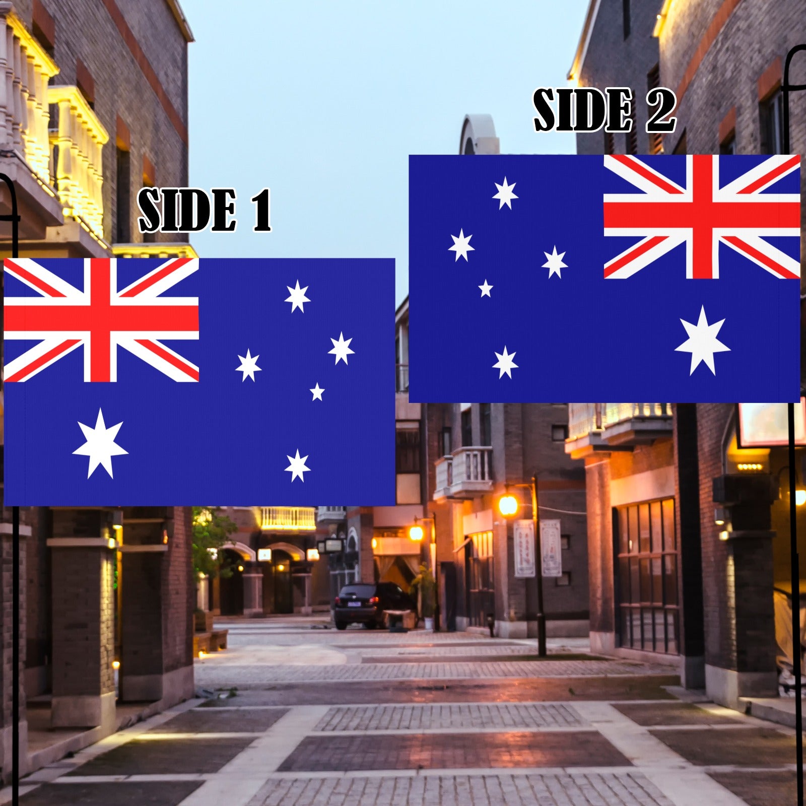 Street with two Australian flags by Luv My Flag.