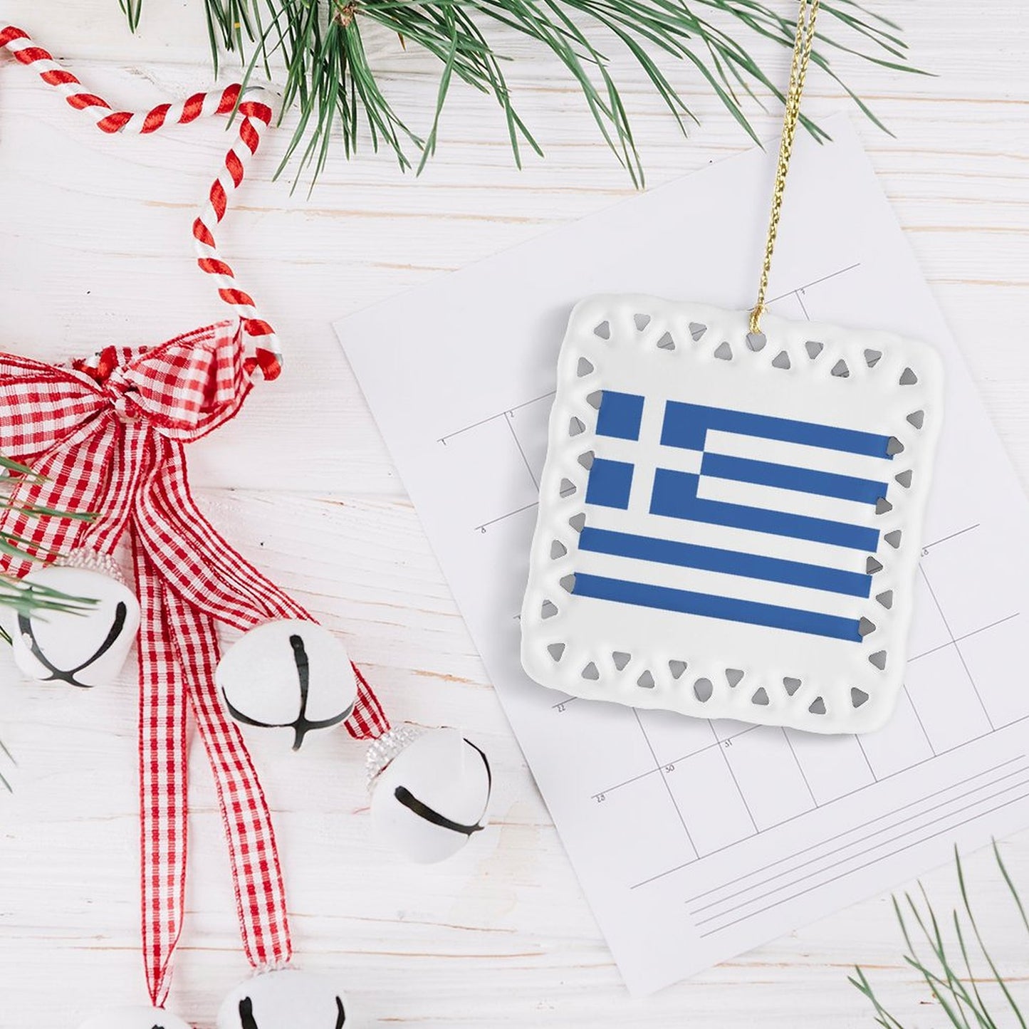 Greece Flag Inspired Square Ceramic Ornament Made in the USA