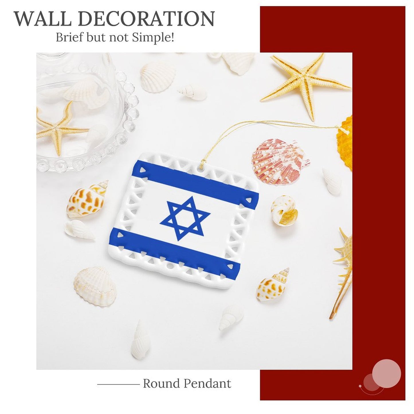 Israel Flag Inspired Square Ceramic Ornament Made in the USA