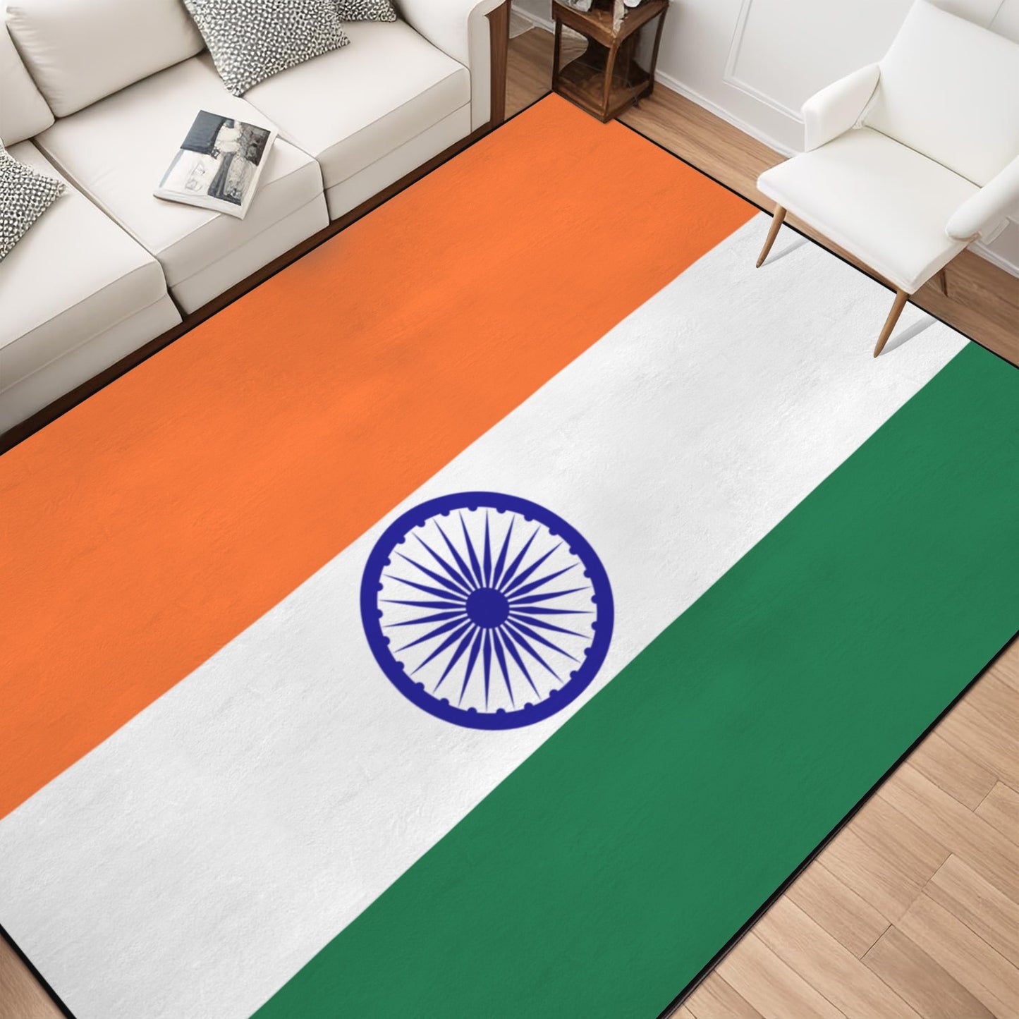 India Flag Inspired 84x60 Inch Area Rug with Black Binding (Made in the USA)