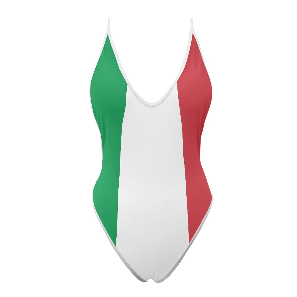 Italy Flag Inspired One-Piece Thong Swimsuit
