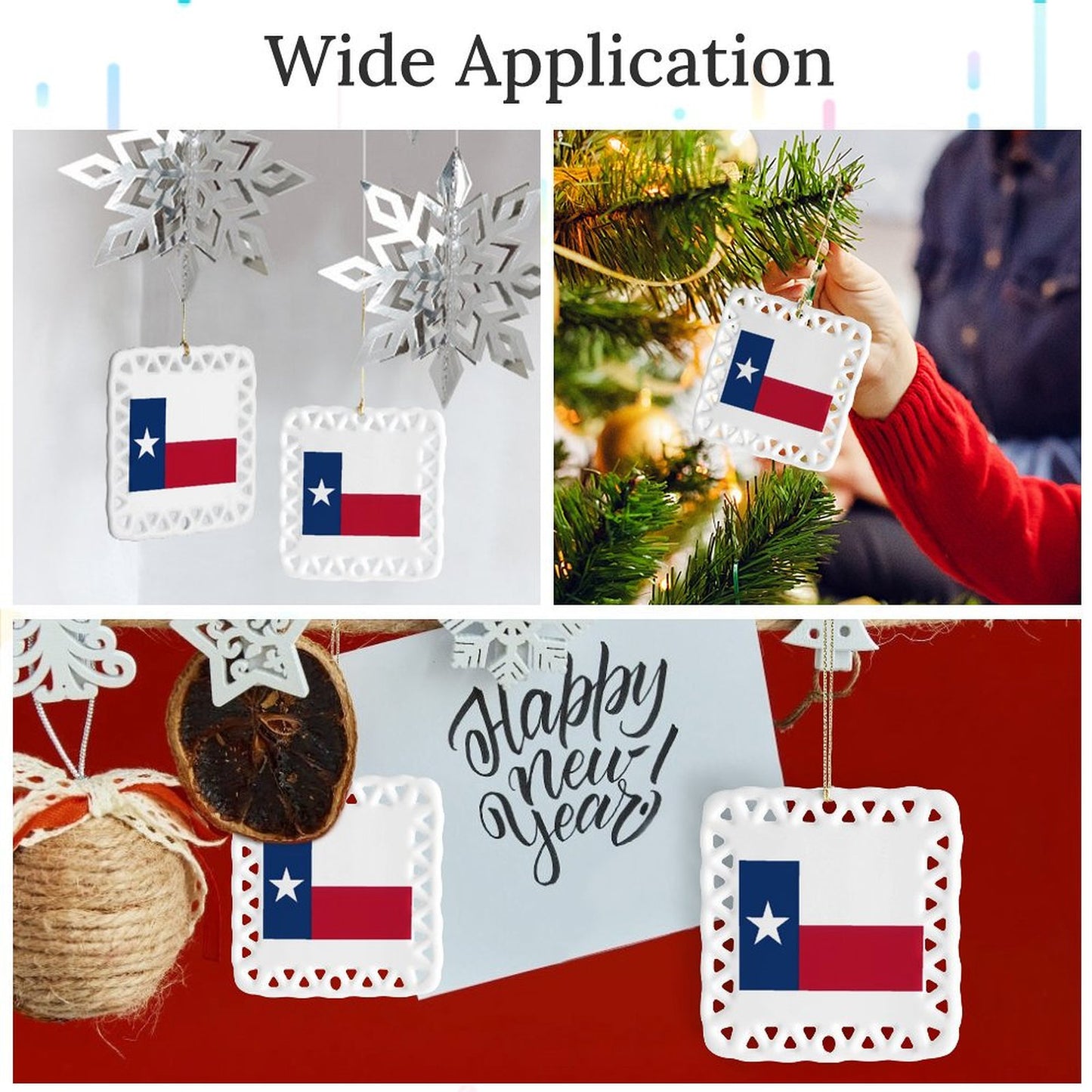 Texas Flag Inspired Square Ceramic Ornament Made in the USA