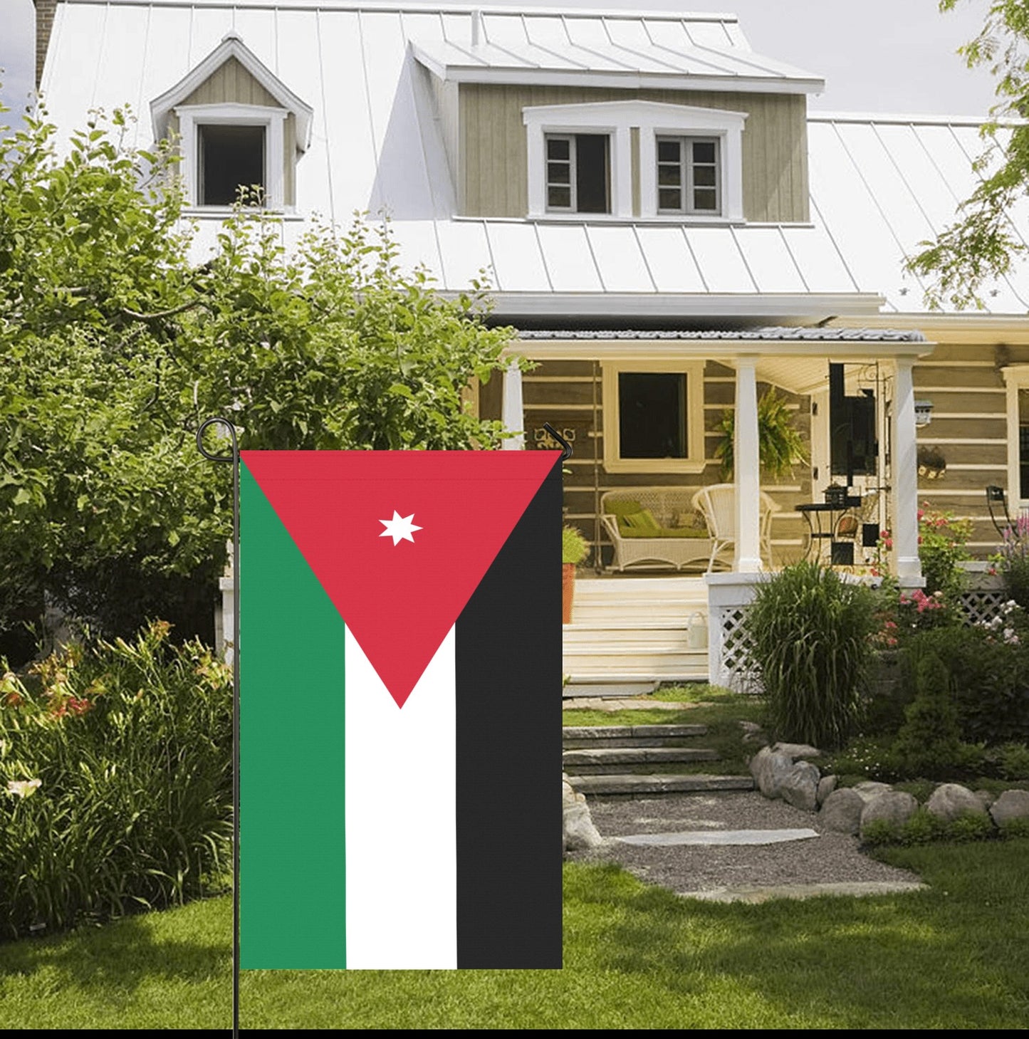 House garden with Luv My Flag, vibrant Jordan flag.