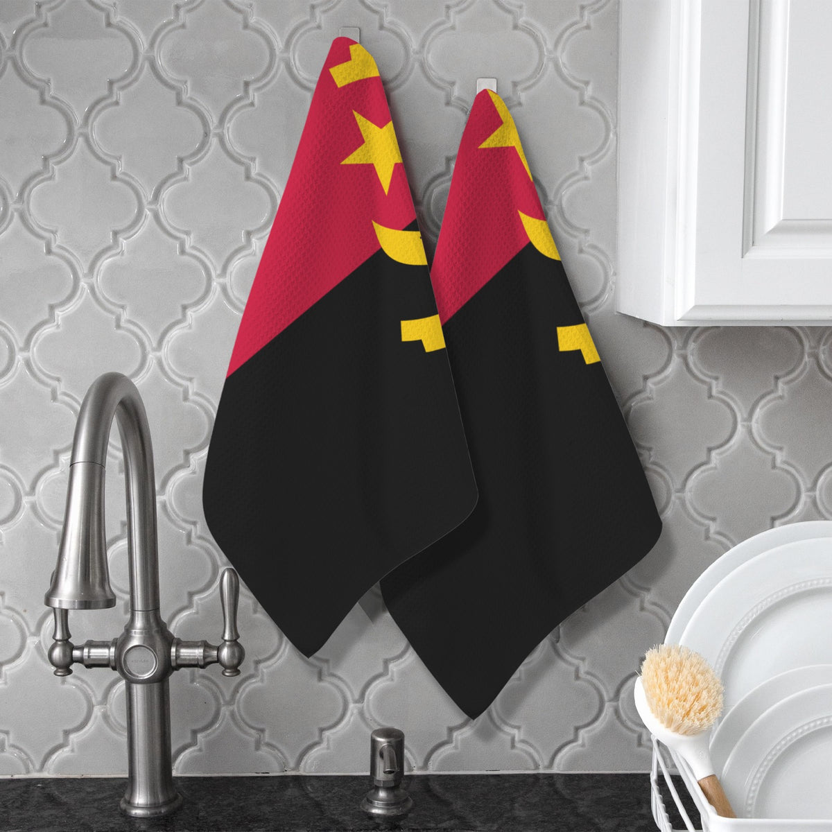 Angola Flag Inspired Kitchen Towel 40X60cm (Pack of 2) | Printed In the USA