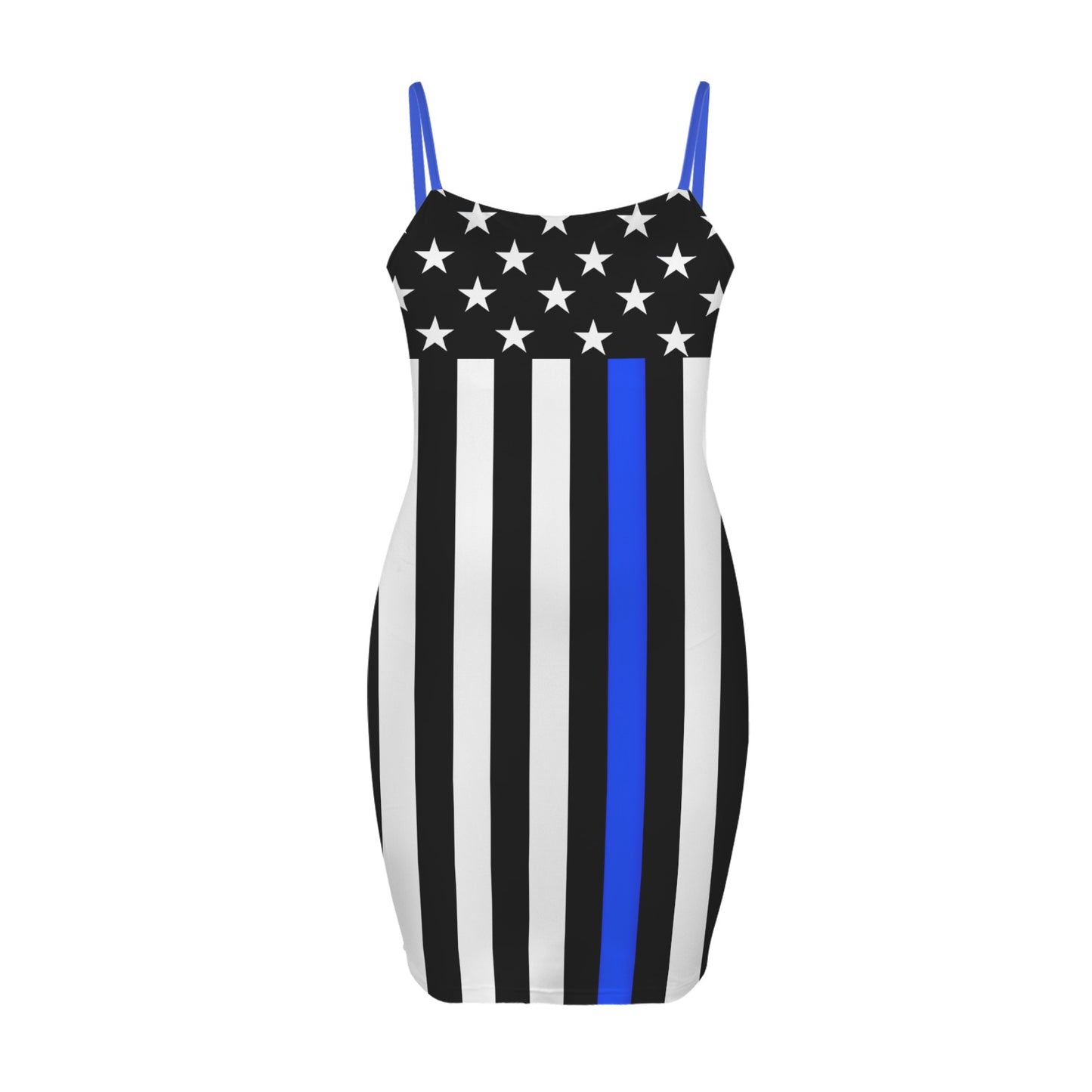 Thin Blue Line Flag Inspired Backless Spaghetti Strap Bodycon Dress