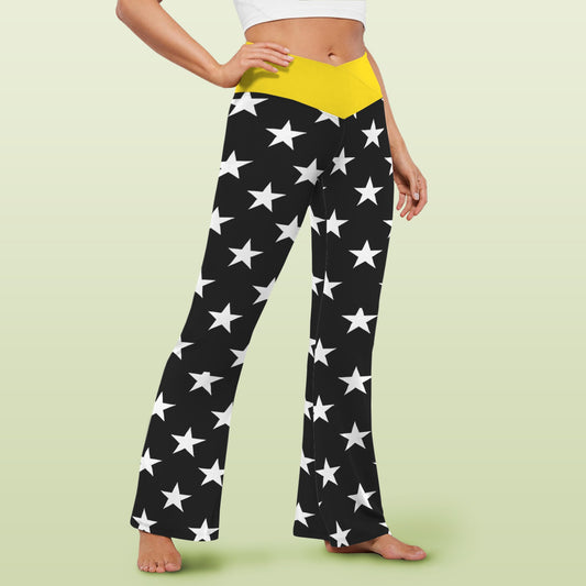 Thin Gold Line Flag Inspired Women's V-Crossover High Waisted Flare Leggings