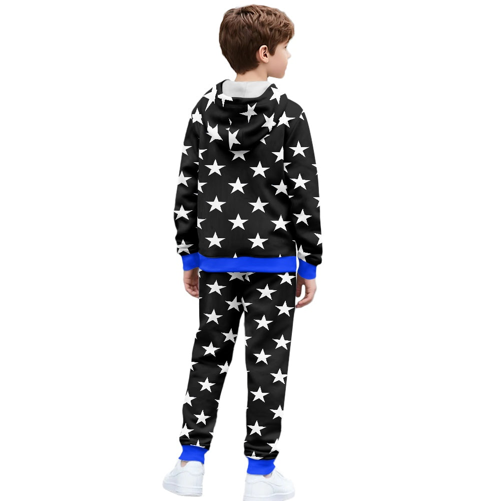 Thin Blue Line Flag Inspired Unisex Kid's Zippered Sportswear Suit