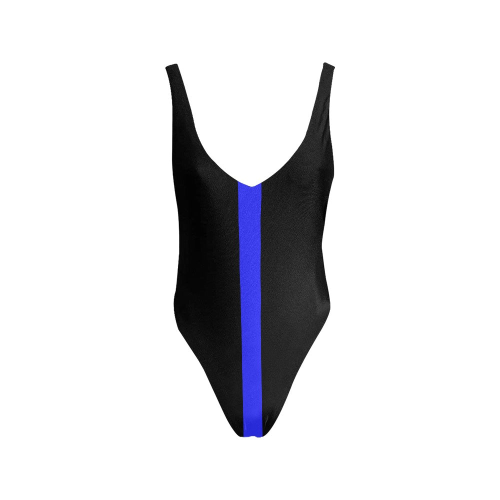 Thin Blue Line Flag Inspired Women’s Backless One-Piece Swimsuit