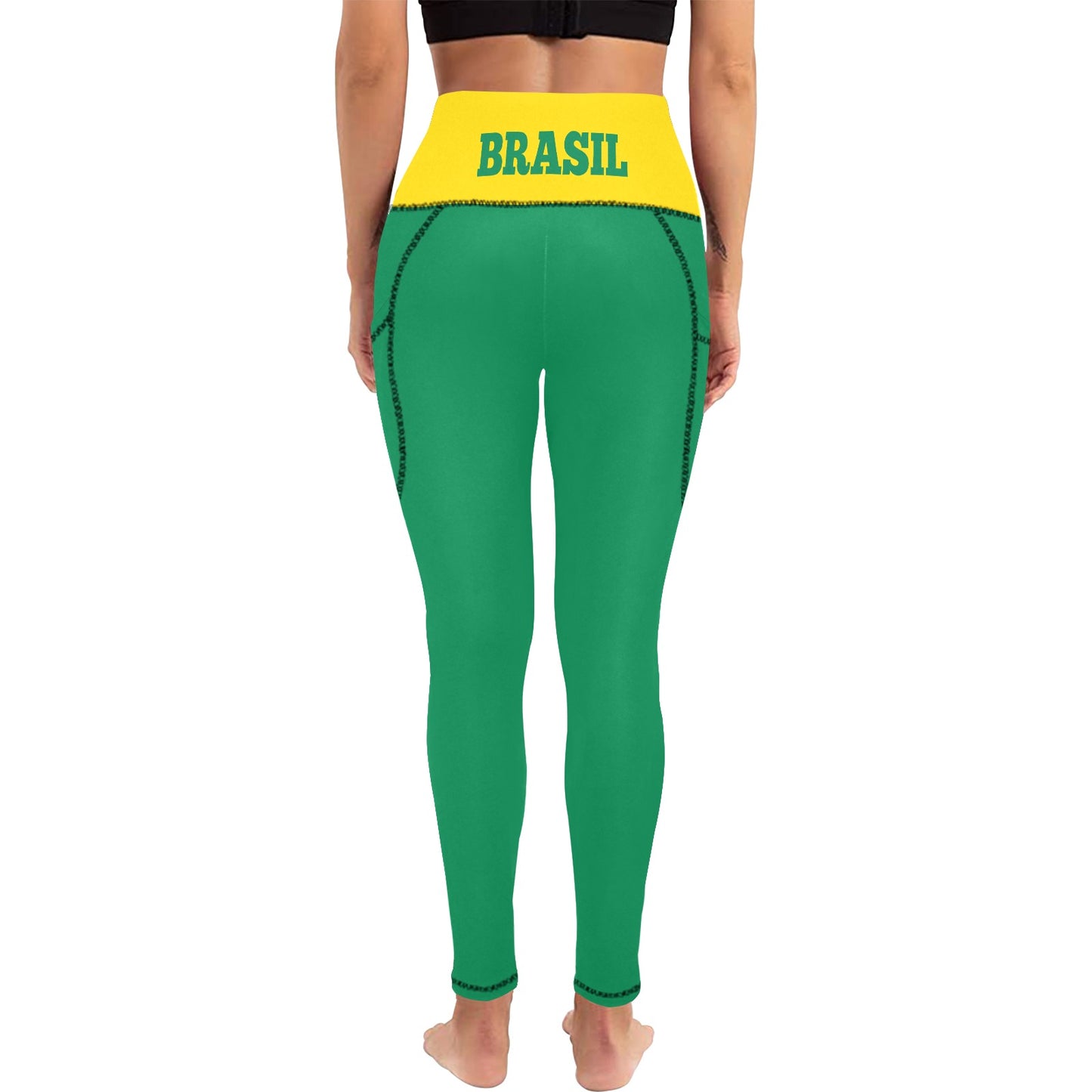 Brazil Flag Inspired Women’s High Waist Leggings with Pockets