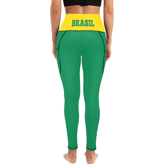 Brazil Flag Inspired Women’s High Waist Leggings with Pockets