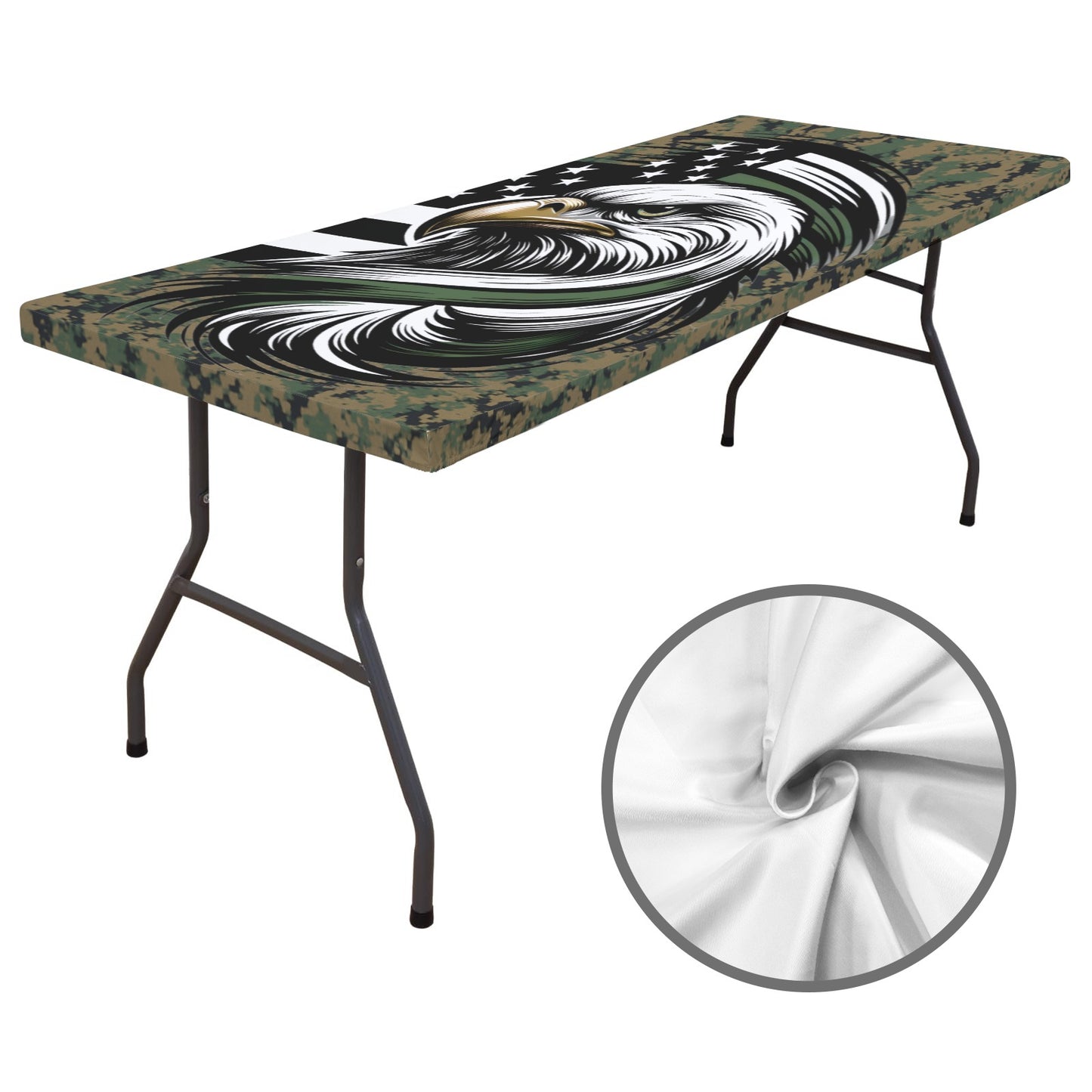 Thin Green Line Flag Inspired Eagle on Digital Camo Custom Elastic Fitted Tablecloth 72x30 inch (Made in the USA)