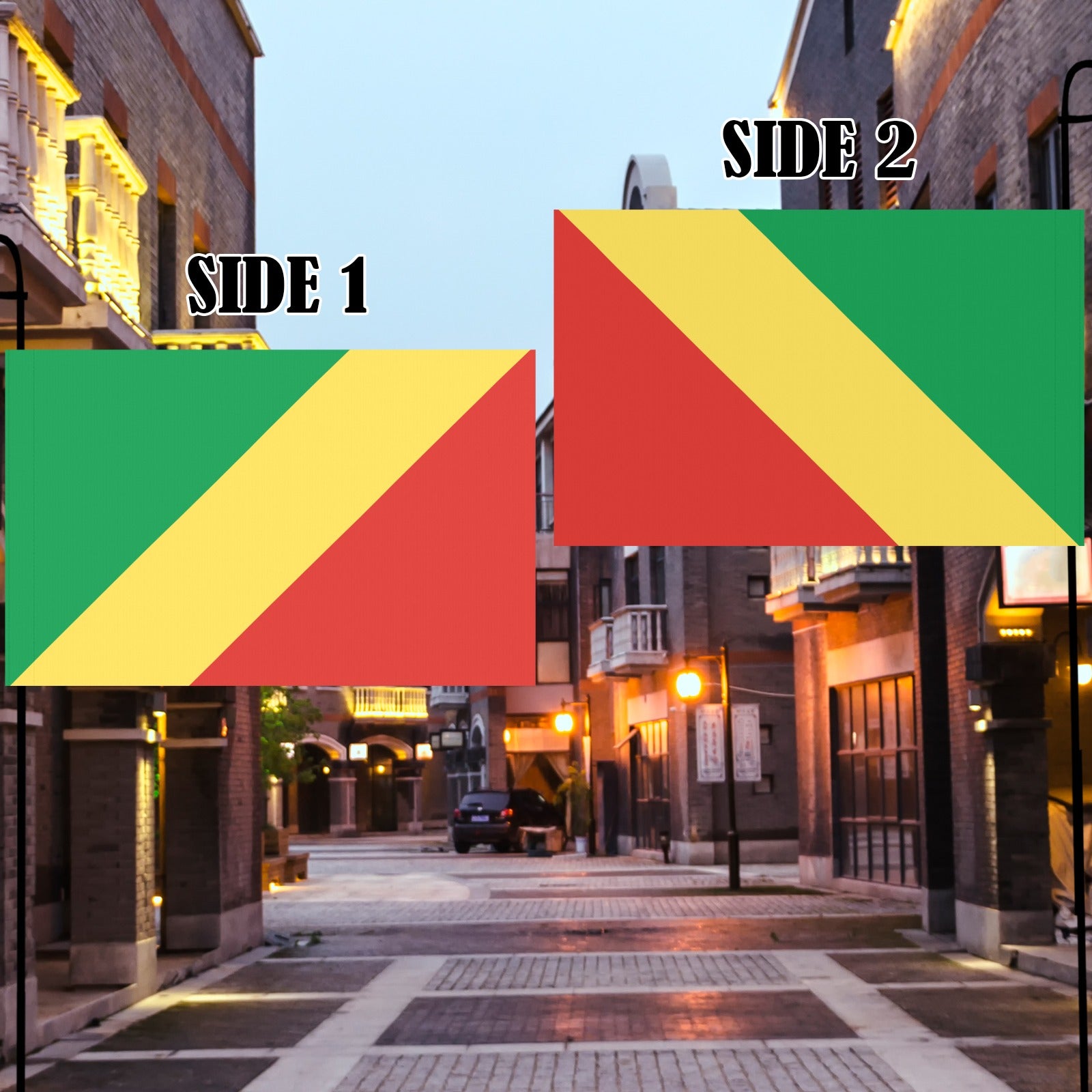 Dual-sided urban flag display by Luv My Flag.