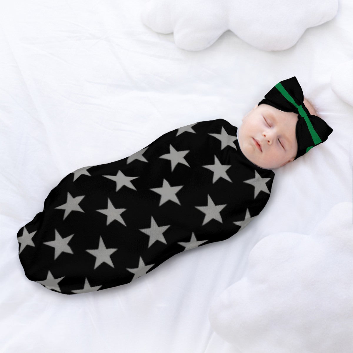 Thin Green Line Flag Inspired Baby Swaddle Sack with Baby Headband
