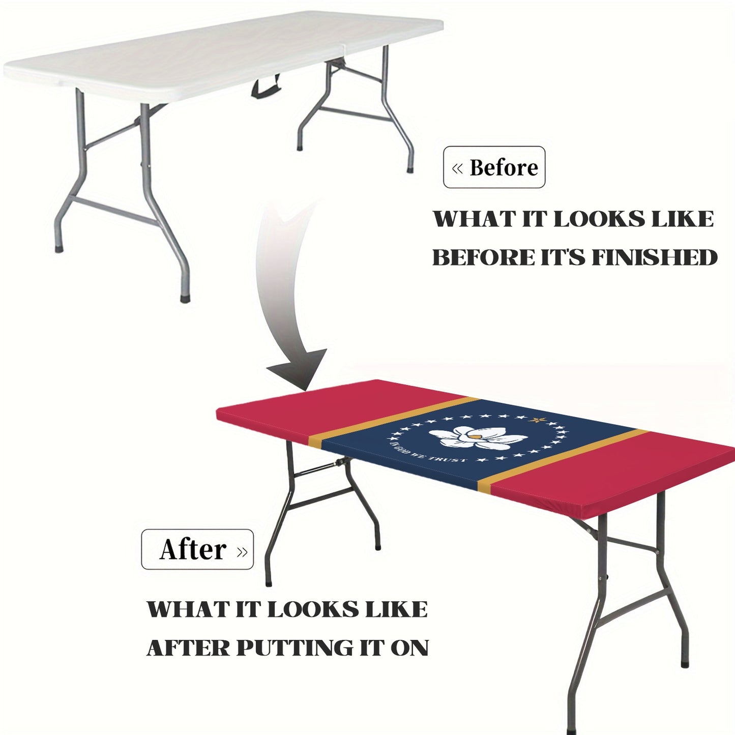 Mississippi Flag Inspired Custom Elastic Fitted Tablecloth 72x30 inch (Made in the USA)