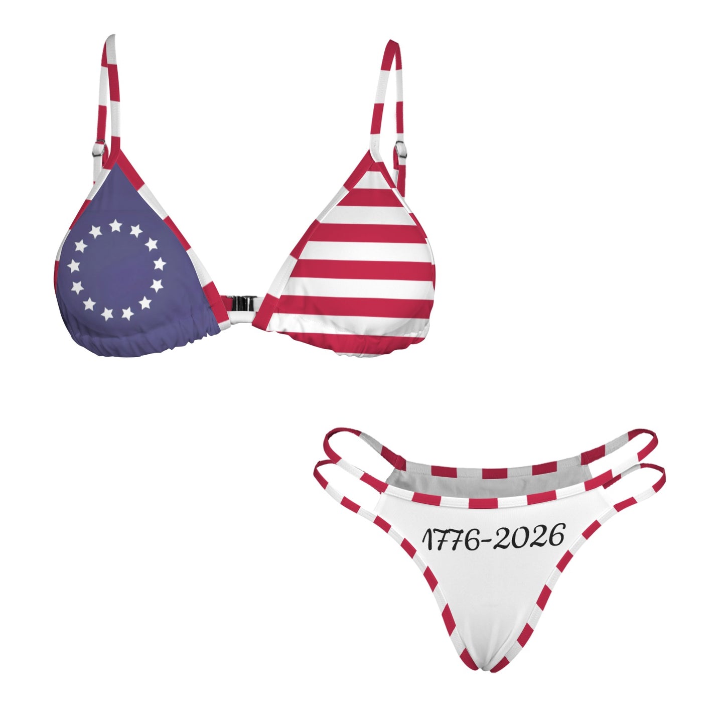 America 250 Year Anniversary Betsy Ross Flag Inspired V Neck Triangle Bikini Sets