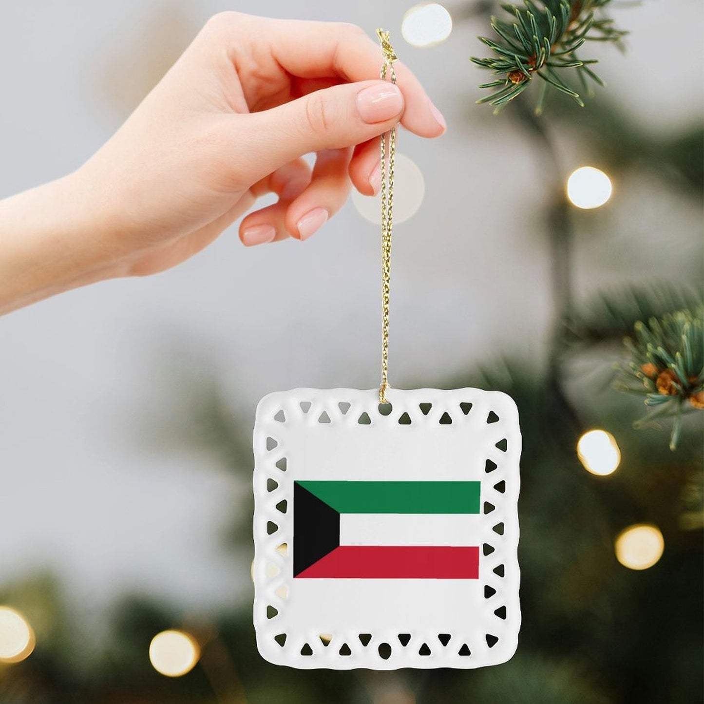 Kuwait Flag Inspired Square Ceramic Ornament Made in the USA