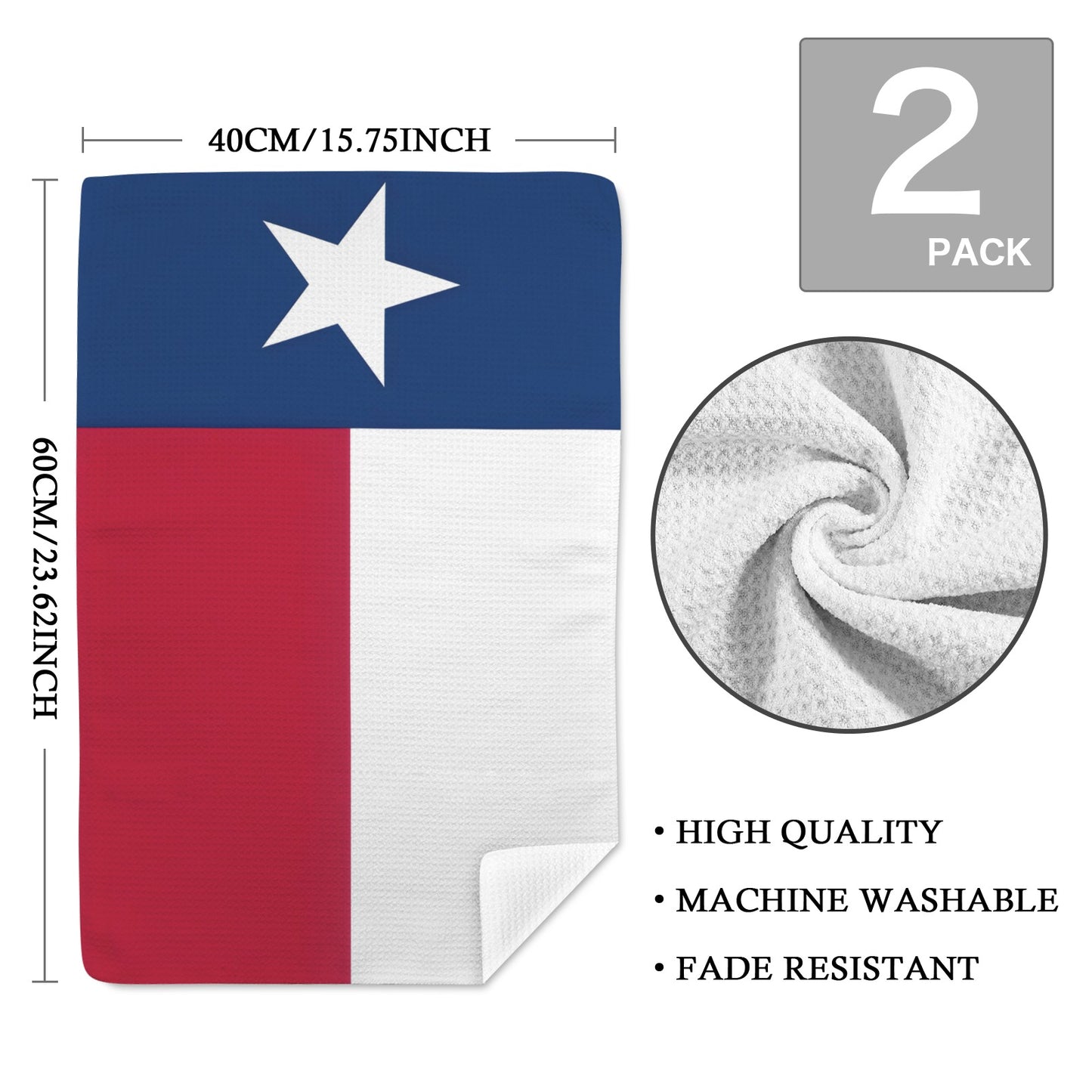 Texas Flag Inspired Kitchen Towel 40X60cm (Pack of 2) (Made in the USA)