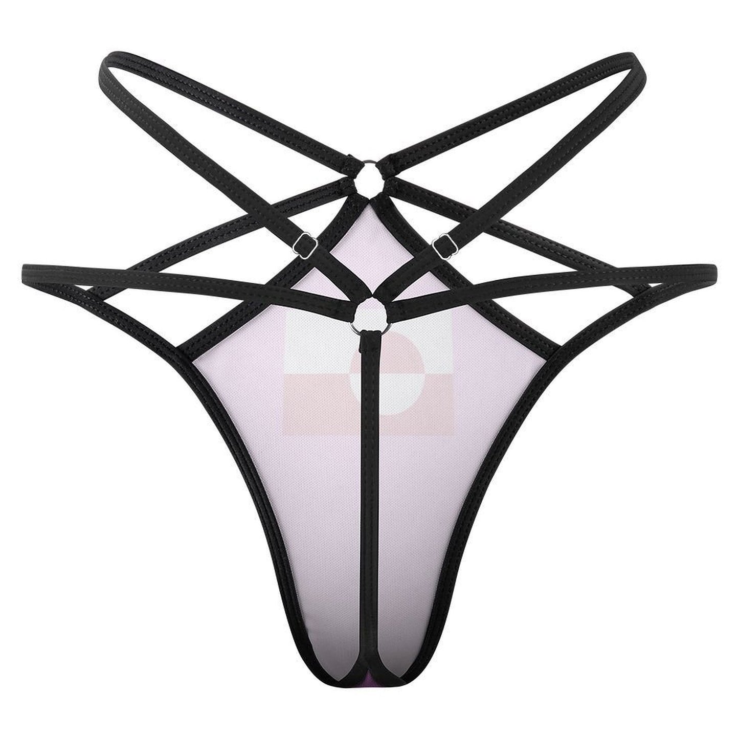 Black strappy harness lingerie on display, featuring [Brand].