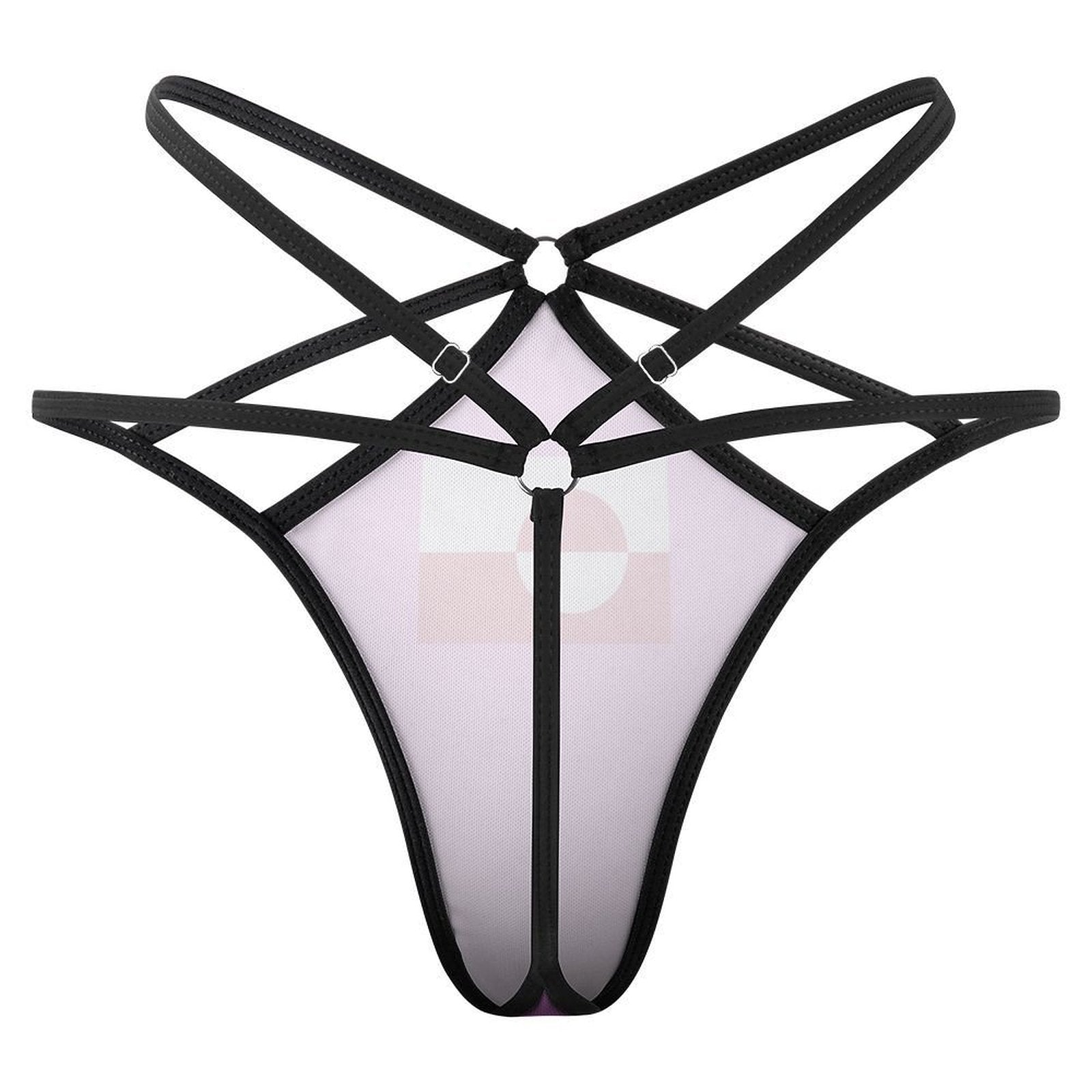 Black strappy harness lingerie on display, featuring [Brand].