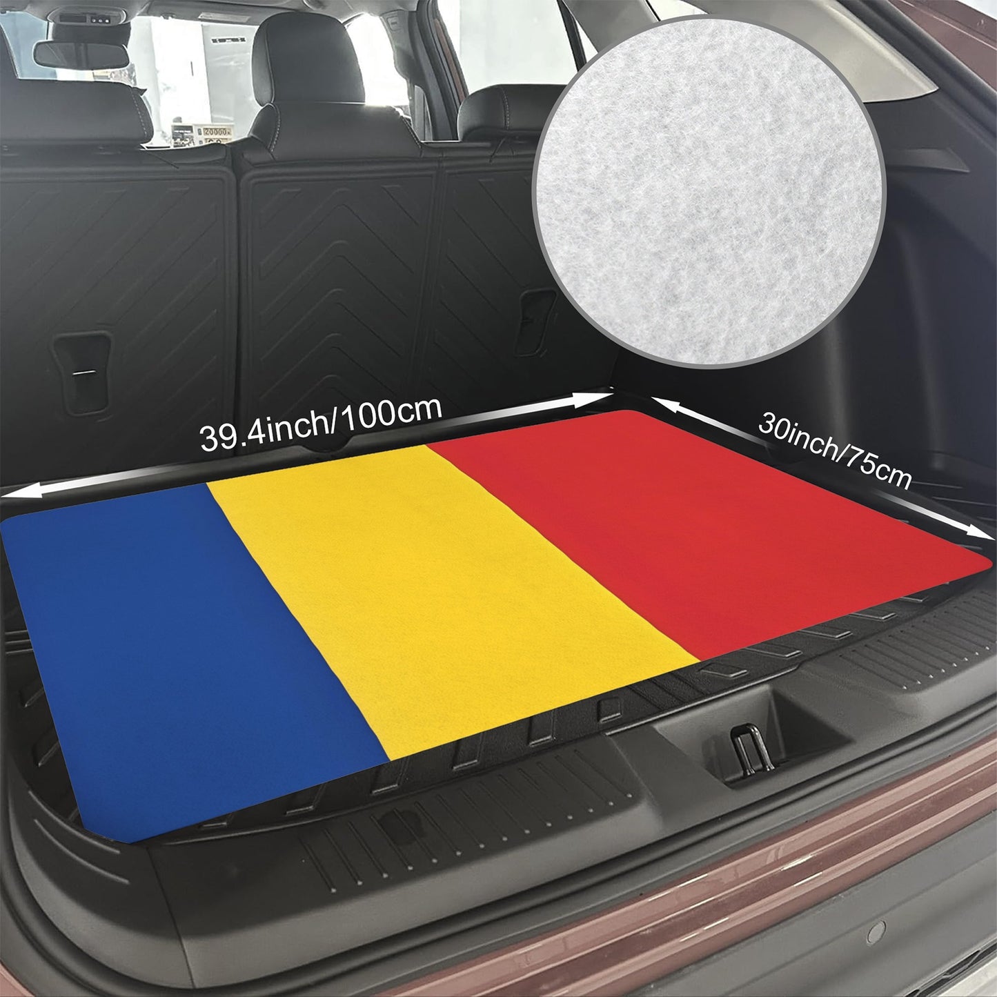 Romania Flag Inspired Car Trunk Mat 100 × 75 cm / 39.4 × 30 in Printed in the USA