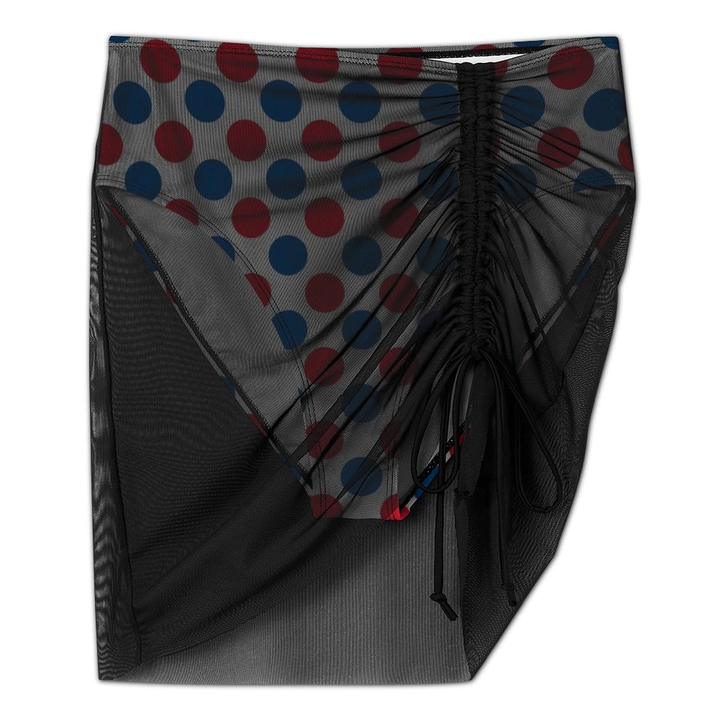 USA/American Flag Inspired Polka Dot Pattern Women's Mesh Drawstring Skirt and Swimsuit Set