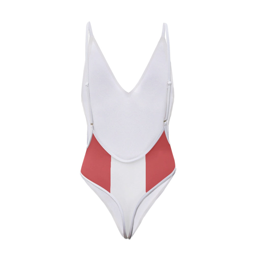 Canada Flag Inspired One-Piece Thong Swimsuit