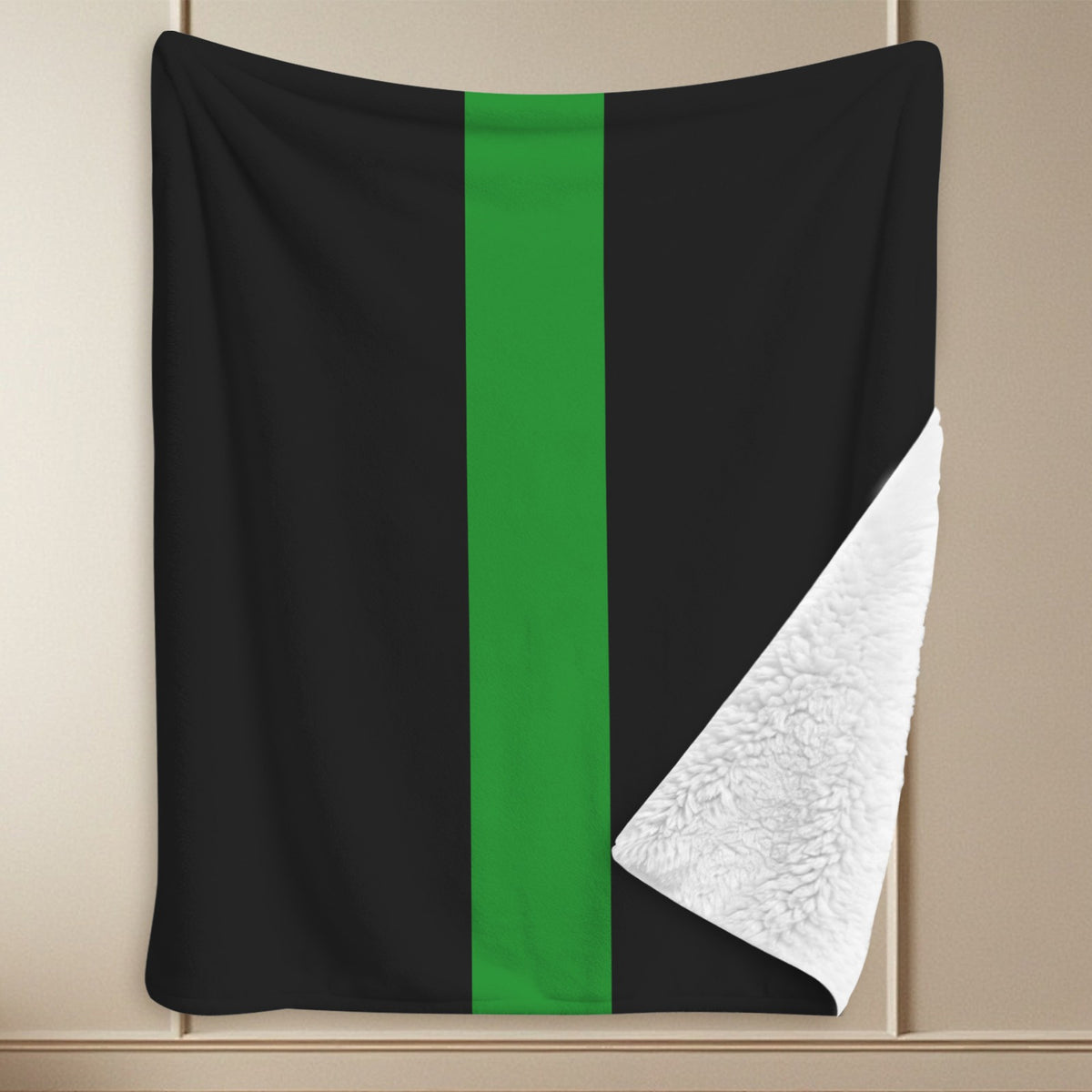 Thin Green Line Flag Inspired Sherpa Fleece Blanket 90" x 108" | Prtinted in the USA