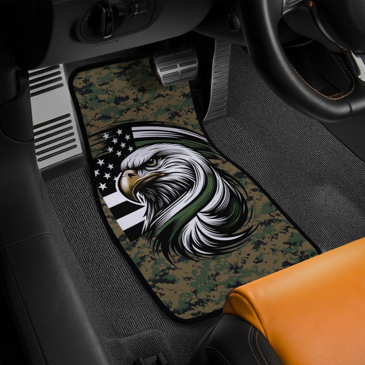 Thin Green Line Flag Inspired Eagle On Digital Camo Car Floor Mats(4pcs)