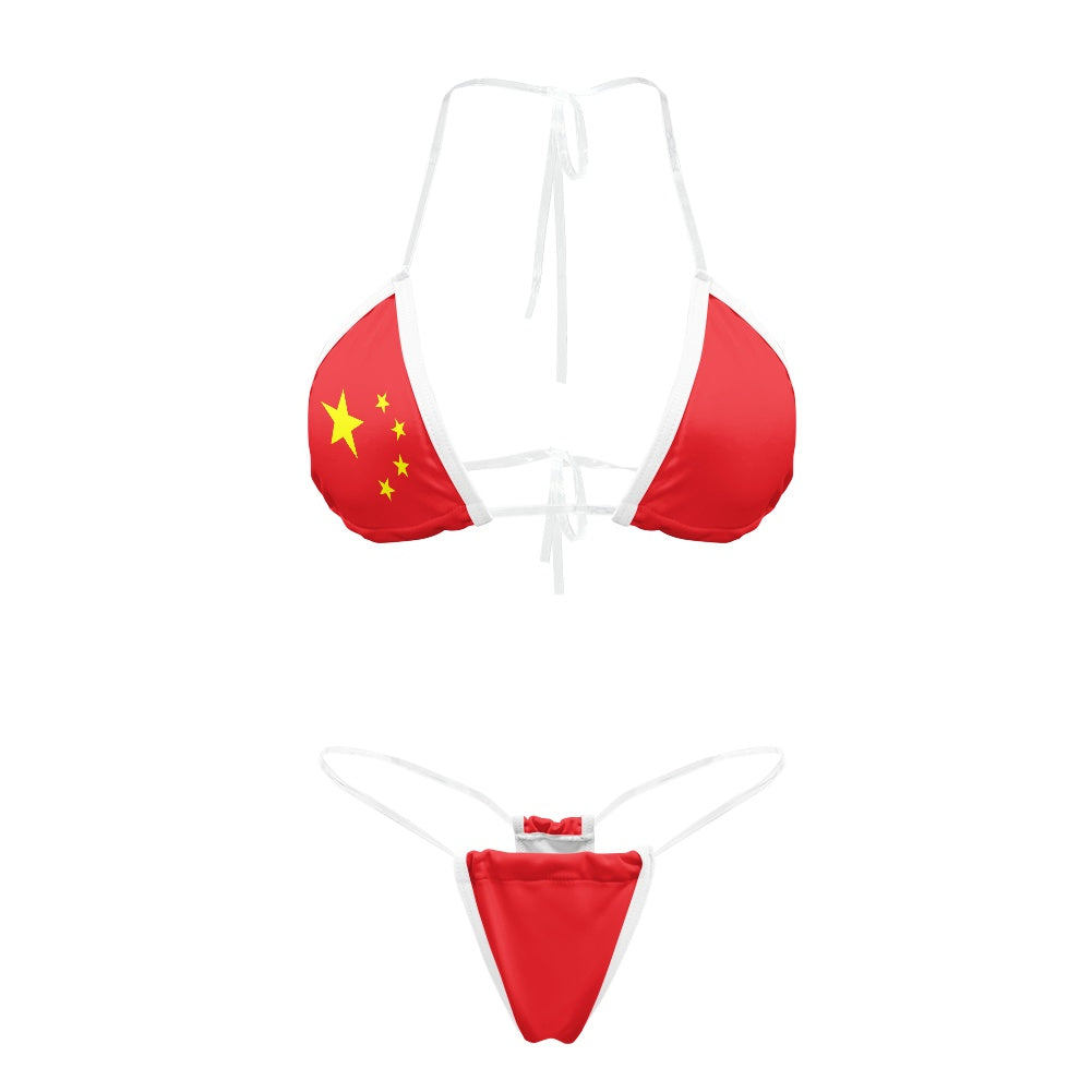China Flag Inspired Transparent String Bikini