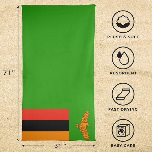 Zambia Flag Beach Towel 31"x71" (Made in USA)