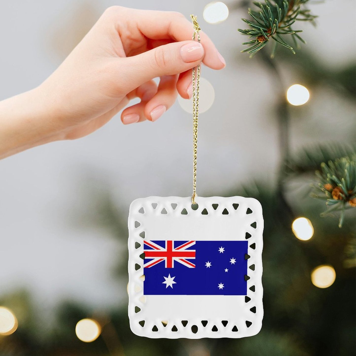 Australia Flag Inspired Square Ceramic Ornament Made in the USA