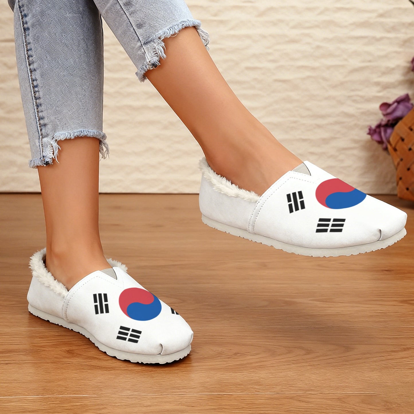South Korea Flag Inspired Women's Fleece-Lined Canvas Slip-On
