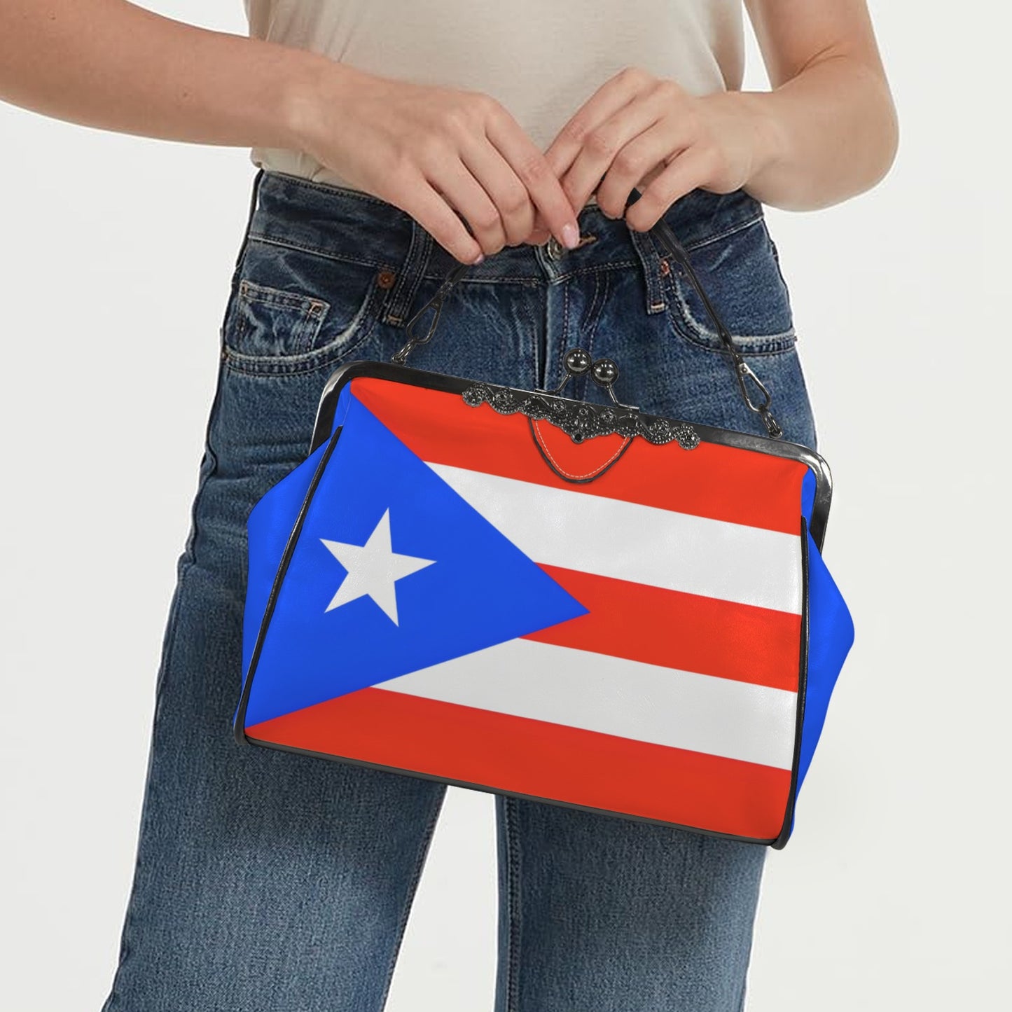 Puerto Rico Flag Inspired Kisslock Crossbody Shoulder Bag