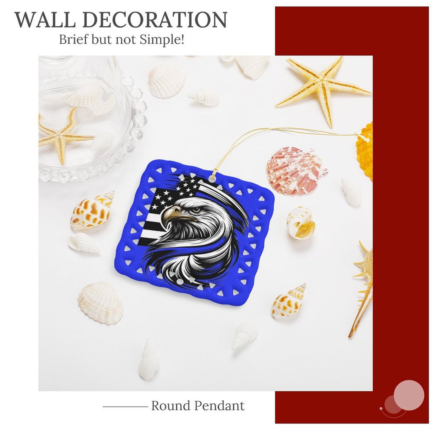 Thin Blue Line Flag Inspired Eagle Square Ceramic Ornament Made in the USA