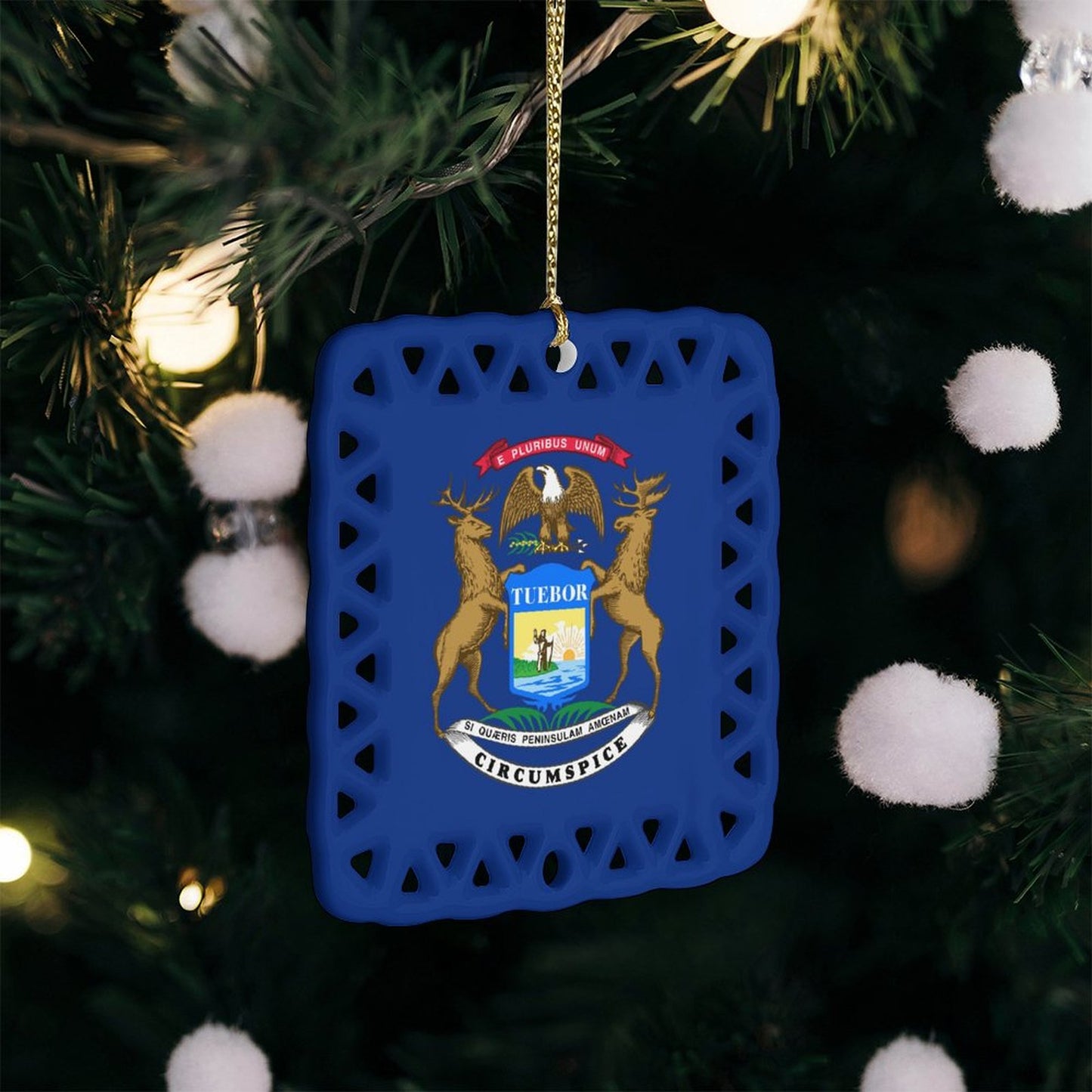 Michigan Flag Inspired Square Ceramic Ornament Made in the USA