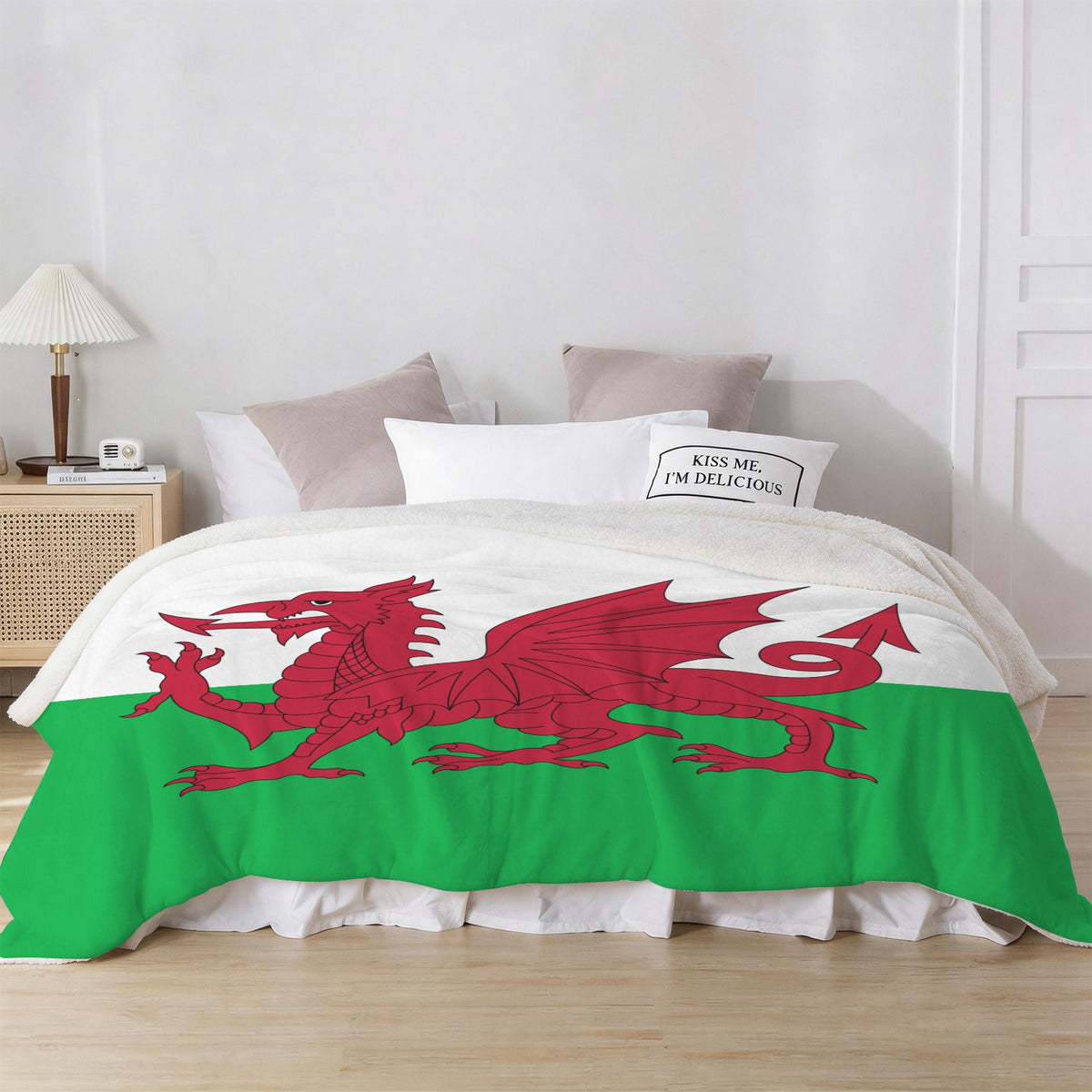 Wales Flag Inspired Sherpa Fleece Blanket 90" x 108" | Printed in the USA