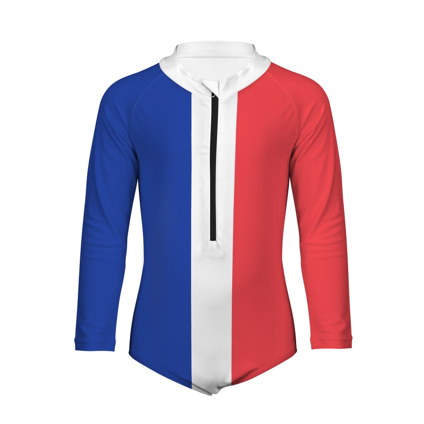 France Flag Inspired Big Girls' Long Sleeve One-Piece Swimsuit