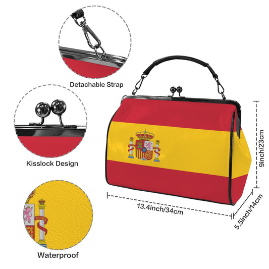Spain Flag Inspired Kisslock Crossbody Shoulder Bag-Large