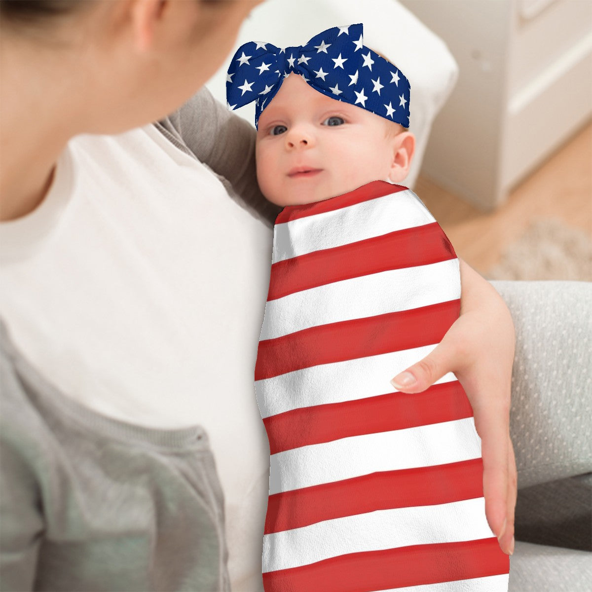 USA/American Flag Inspired Baby Swaddle Sack with Baby Headband
