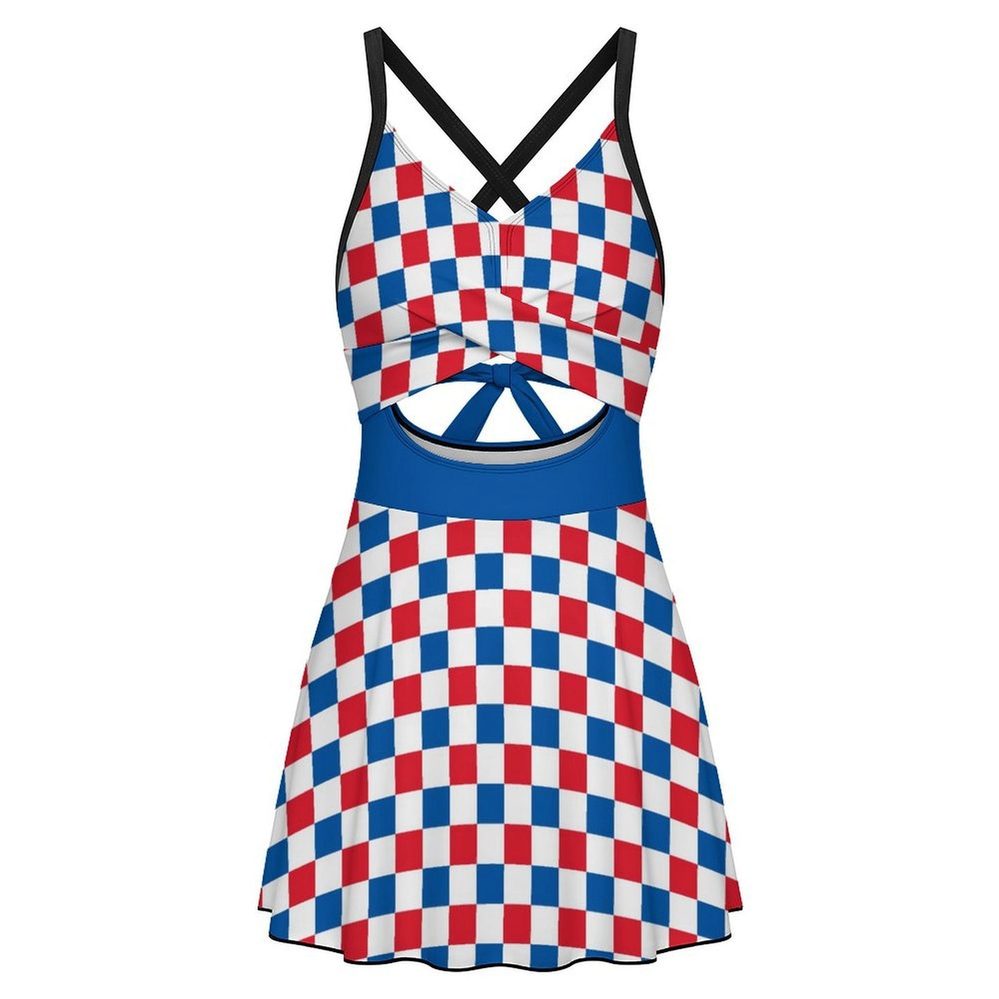 USA/American Flag Inspired Checkered Pattern Women's V-neck One-piece Swimsuit with Cutout