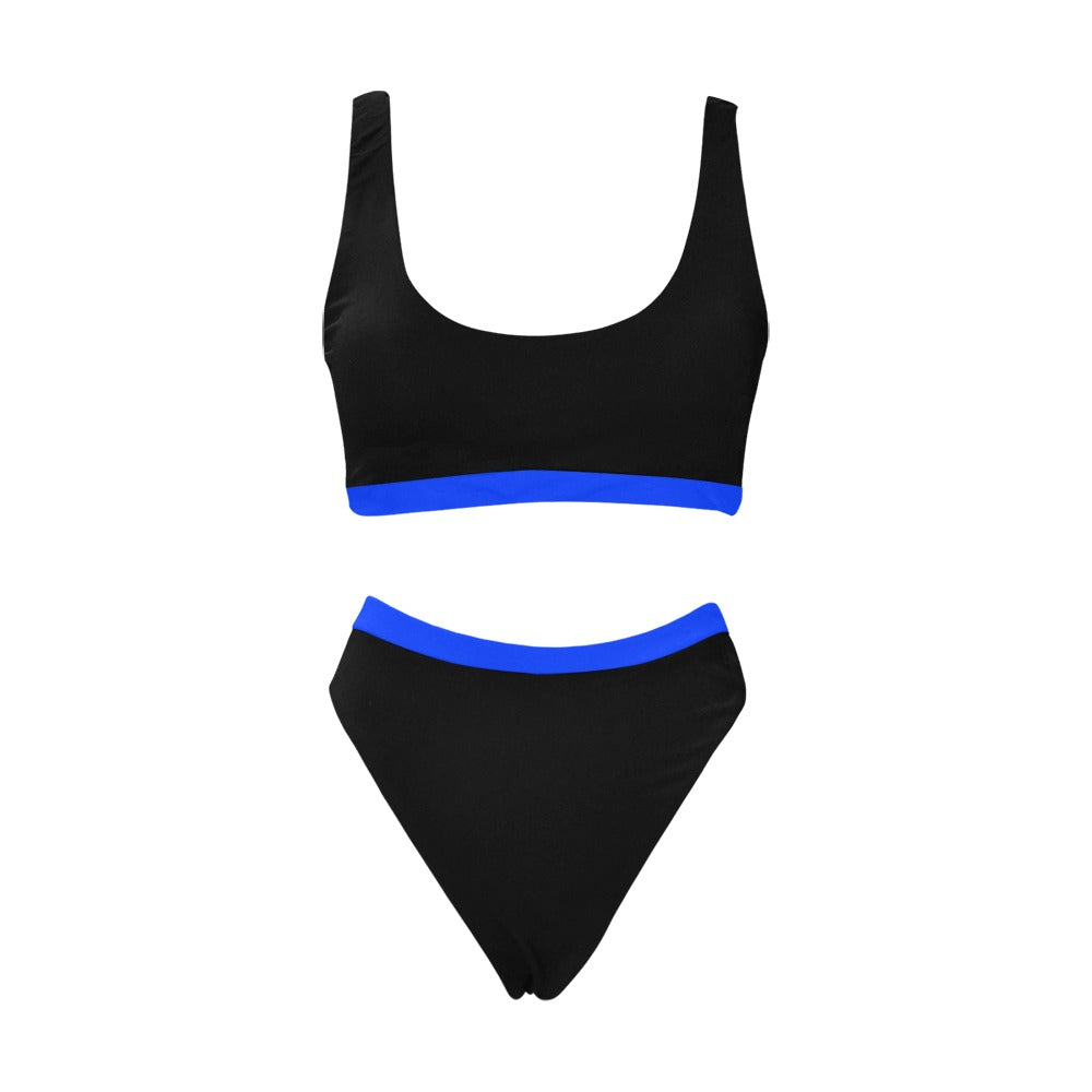 Thin Blue Line Flag Inspired Style-2 Sport Top & High-Waisted Bikini Swimsuit