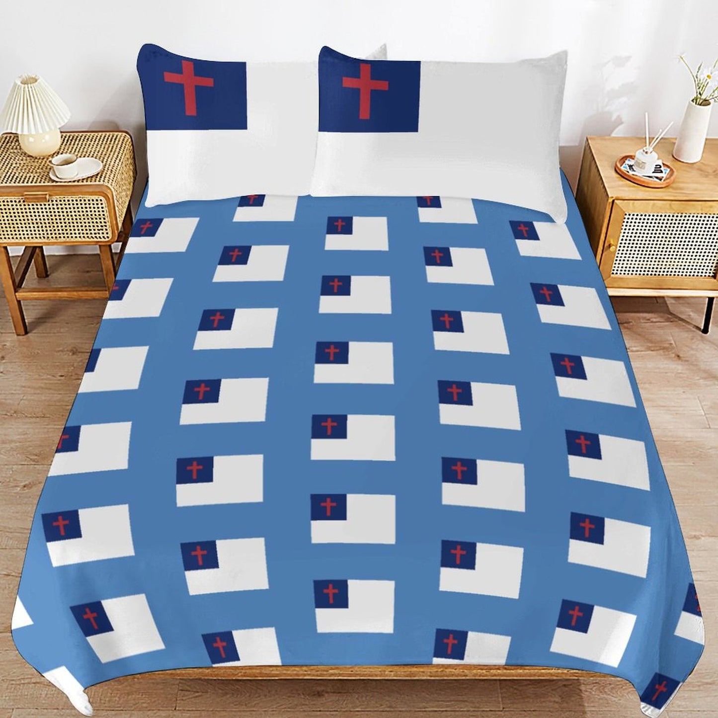 Christian Flag Inspired 3-Piece Bedding Set (1 Duvet Cover + 2 Pillow Shams) – 102"×90"