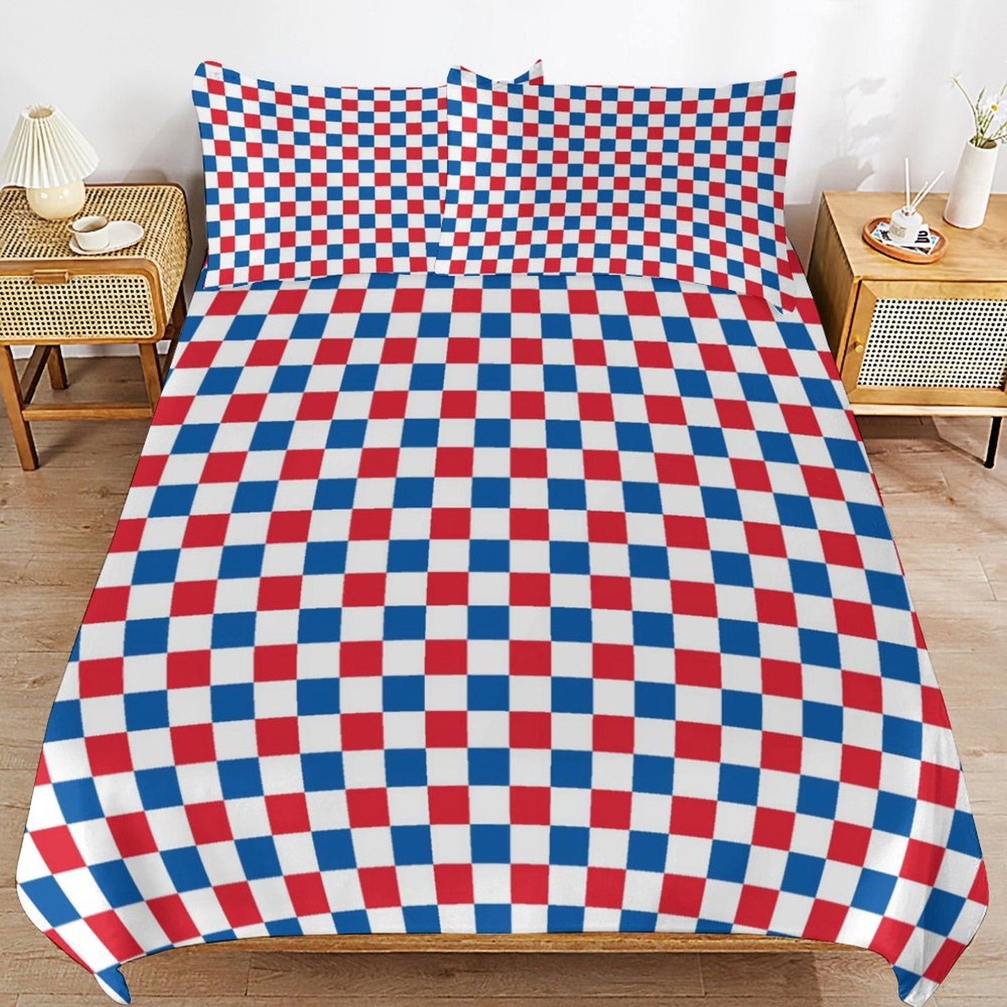 USA/American Flag Inspired Checkered Pattern 3-Piece Bedding Set (1 Duvet Cover + 2 Pillow Shams) – 102"×90"