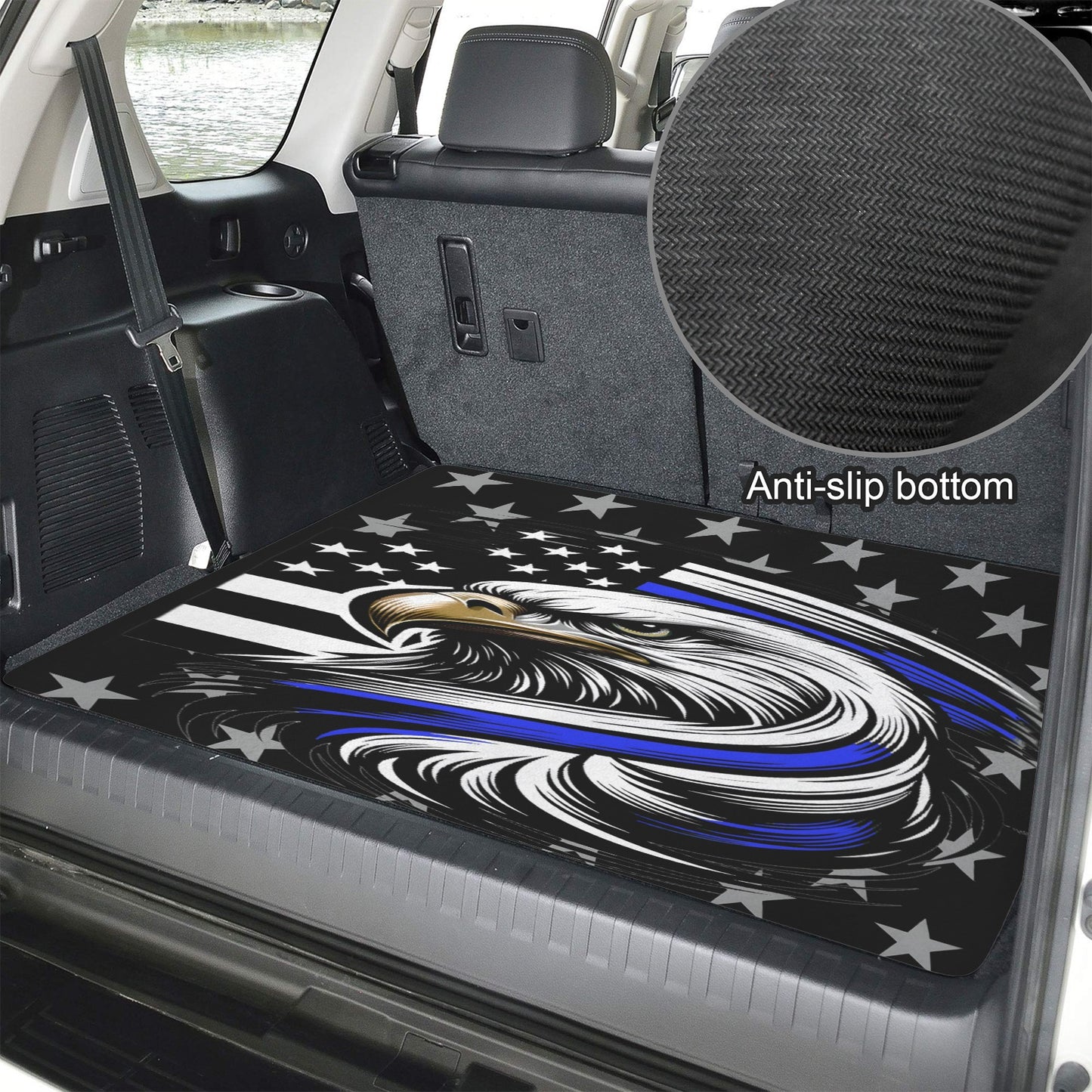 Thin Blue Line Flag Inspired Eagle Car Trunk Mat 100 × 75 cm / 39.4 × 30 in Printed in the USA