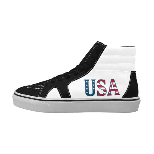 USA/American Flag Inspired "USA" Women's High Top Canvas Shoes (White)