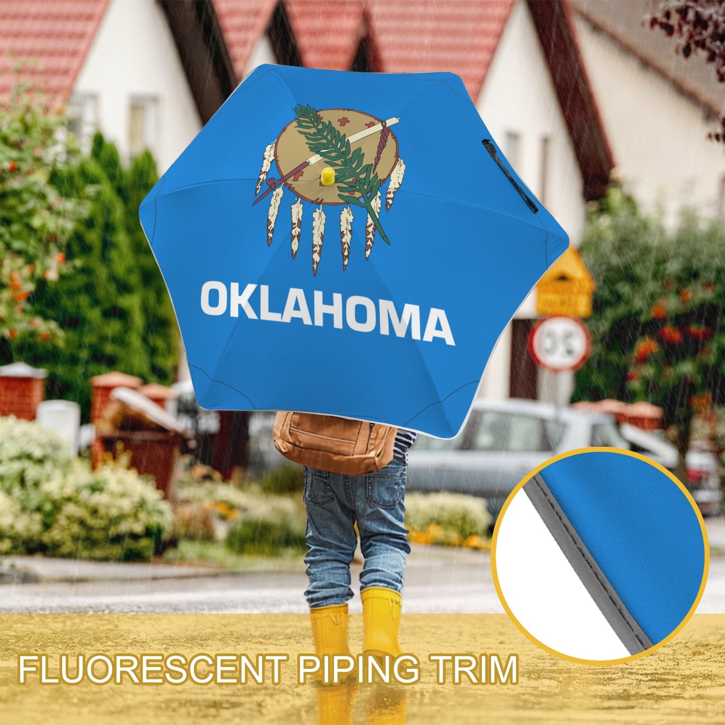 Oklahoma Flag Inspired Kids Safe Round Corner Umbrella