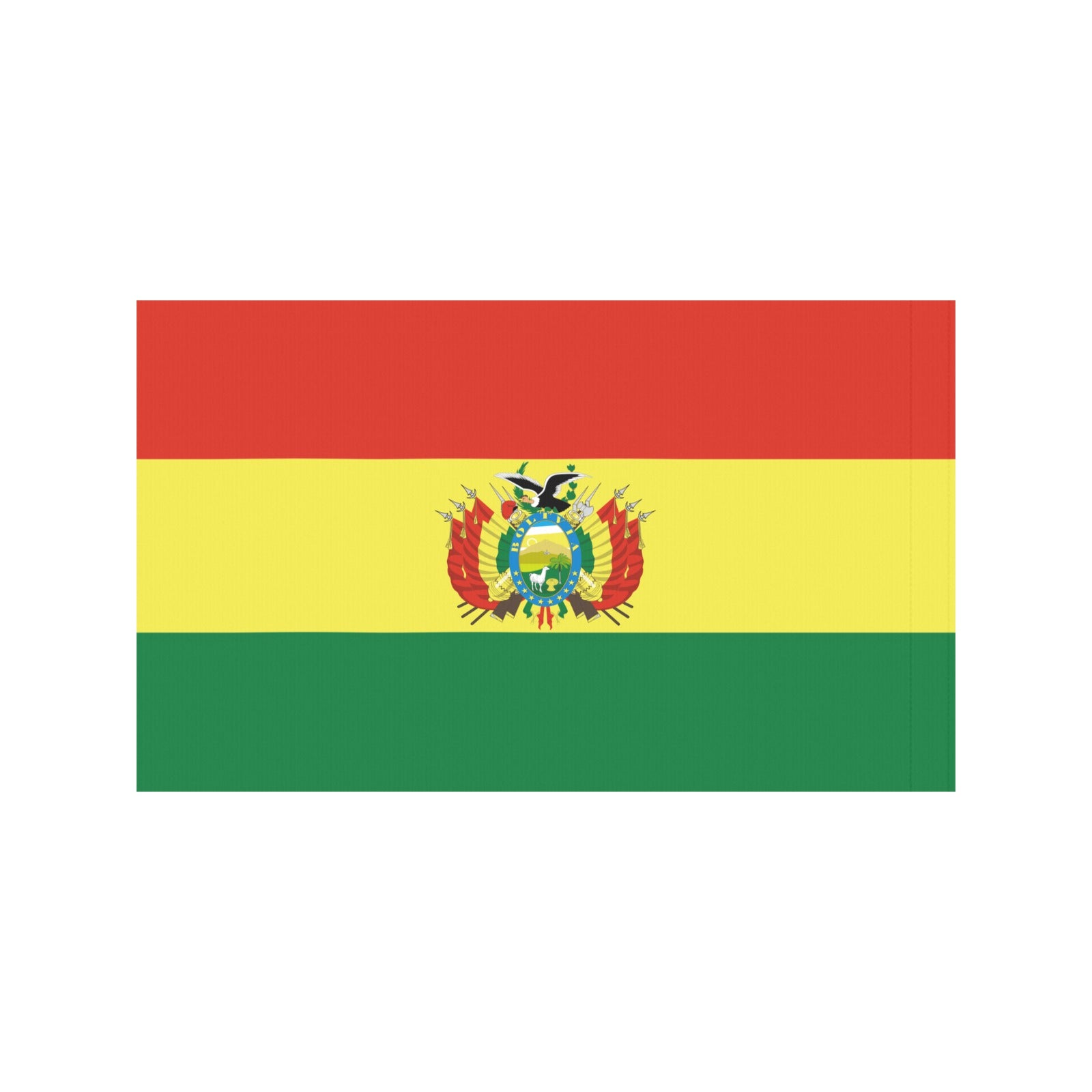 Red, yellow, green Bolivian flag with emblem, Luv My Flag.